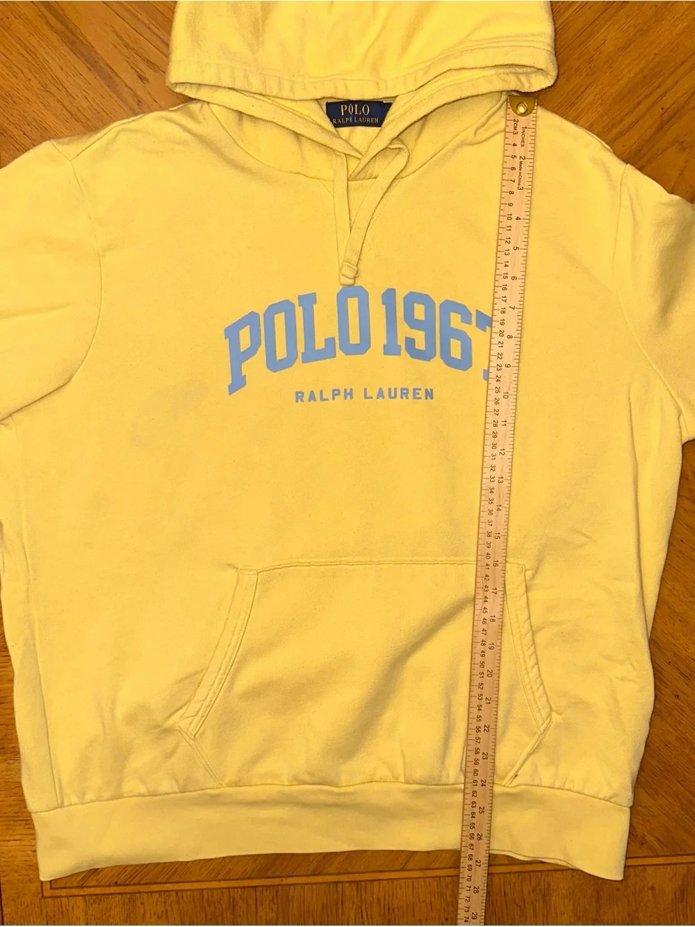 Polo Ralph Lauren Hoodie Mens Size XL Yellow 1967 Drawstring Cotton Blend